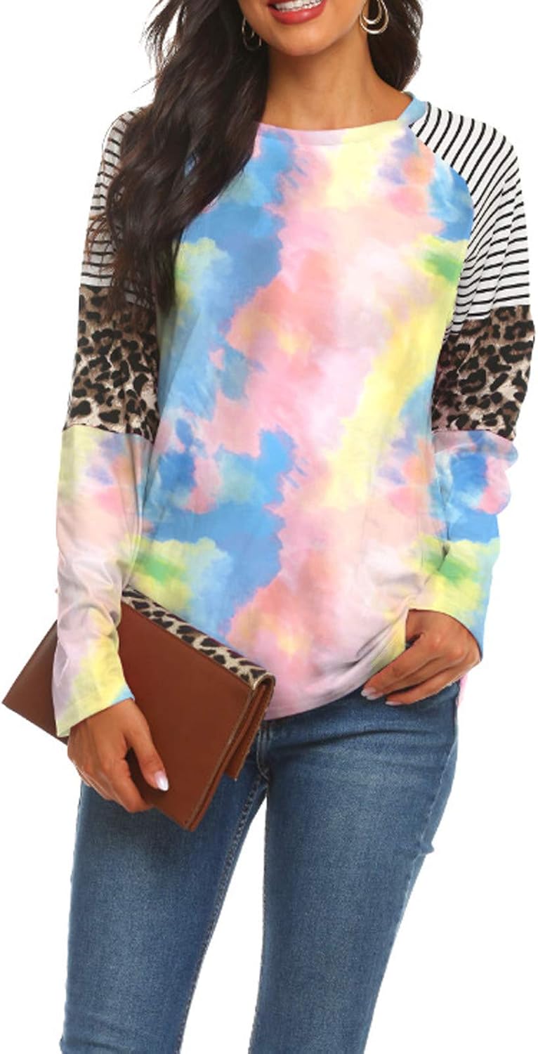 woobles Womens Sweatshirts for Ladies Tie Dye Printed Embroidery Collar Tunic Gradient Blouses Long Sleeve Pullovers - Image 1